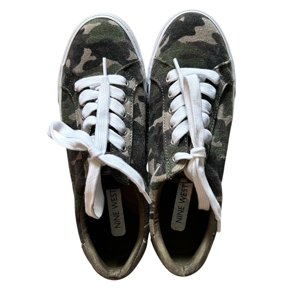 Nine West Camouflage Canvas Sneakers – Lace-Up Low Tops SZ 7
